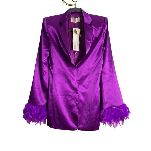 Bronx and Banco Odessa Silk Feathered Mini Blazer Dress Cocktail Party Sz 2 - Picture 4 of 12